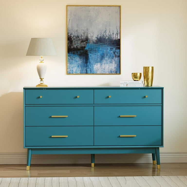 green emerald velvet dress Modern Luxury Blue Cabinet Gold Painted Rims 4-Drawer Accent Chest-Wehomz –  WEHOMZ main image 1