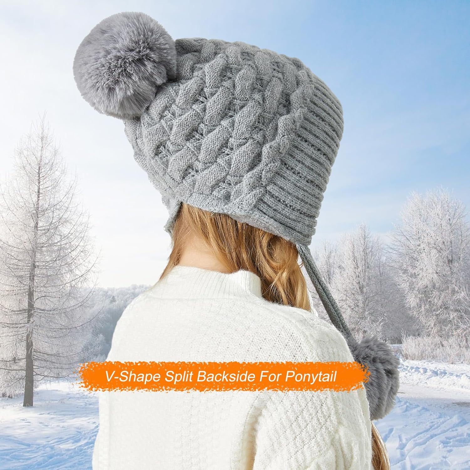 Zhengup XL Size Women Winter Sherpa Beanie Hats Knit Ear Flaps Peruvian Cover Ears Fleece Lined Fluffy Ski Snow Hat Large Head