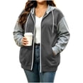 thumbnail image 2 of Plus Size Zip Up Hoodie for Women Color Block Long Sleeve Sweatshirt with Pockets for Fall Winter, 2 of 8