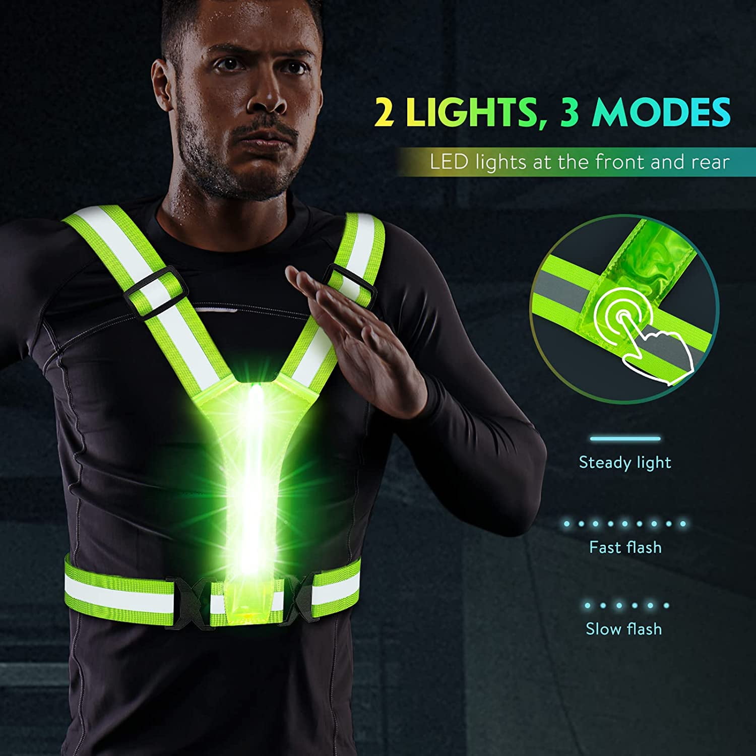 LED Reflective Running Vest Gear,Light Up Vest Runners Night
