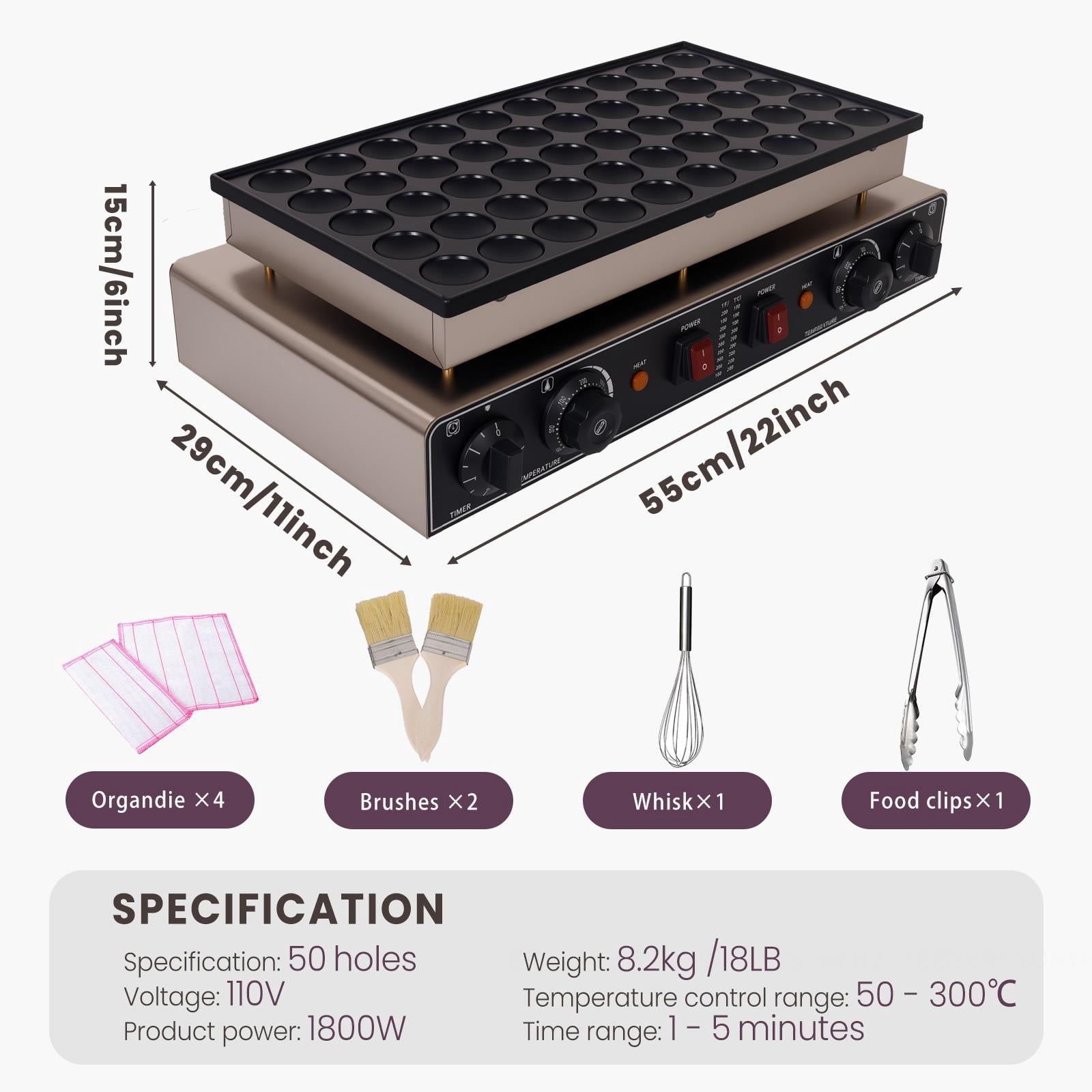 50PCS Muffin Waffle Maker,Pancake Machine With 110V Plug,Fast Preheating And Dual Zone Control,Mini Pancake Maker For Night Market Or Coffee Shop,201 Stainless Steel