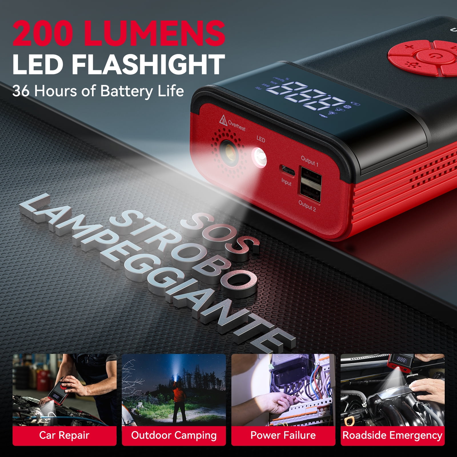 Audew (Andeman) Jump Starter with Air Compressor, 4000A 12V Portable Battery Jump Starter Box for Up 10L Gas/8L Diesel Engine with 120PSI Digital Tire Inflator, LED Light,USB Quick Charge