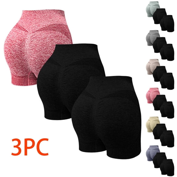 Abomasnow 3 Pair Seamless Compression Workout Gym Shorts High Waist Tummy Control Stretch Leggings for Yoga Sports Running Cycling