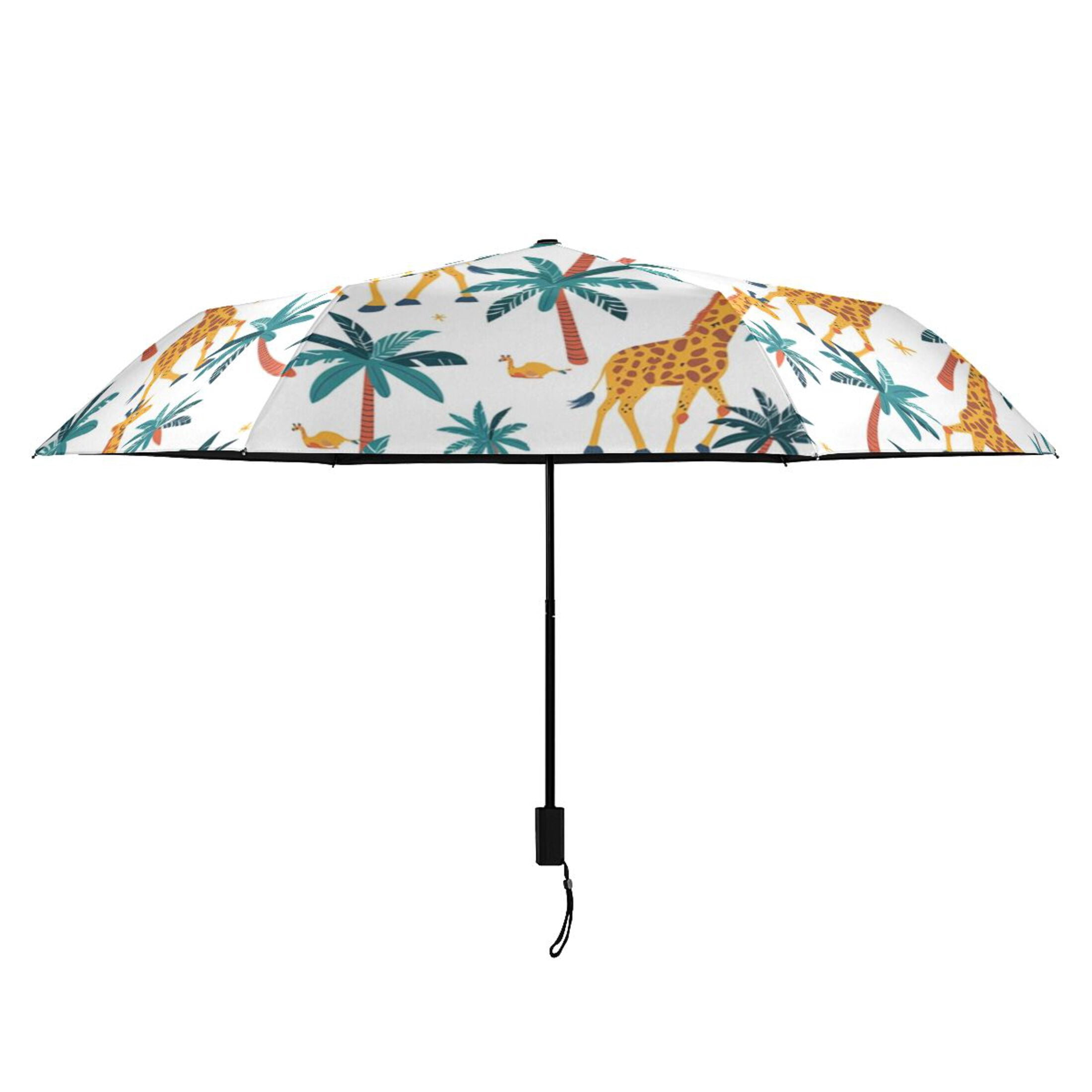 ALAZA Giraffes Palm Tree UPF 50+ Compact Folding Umbrella for Rain Travel Umbrella Packable