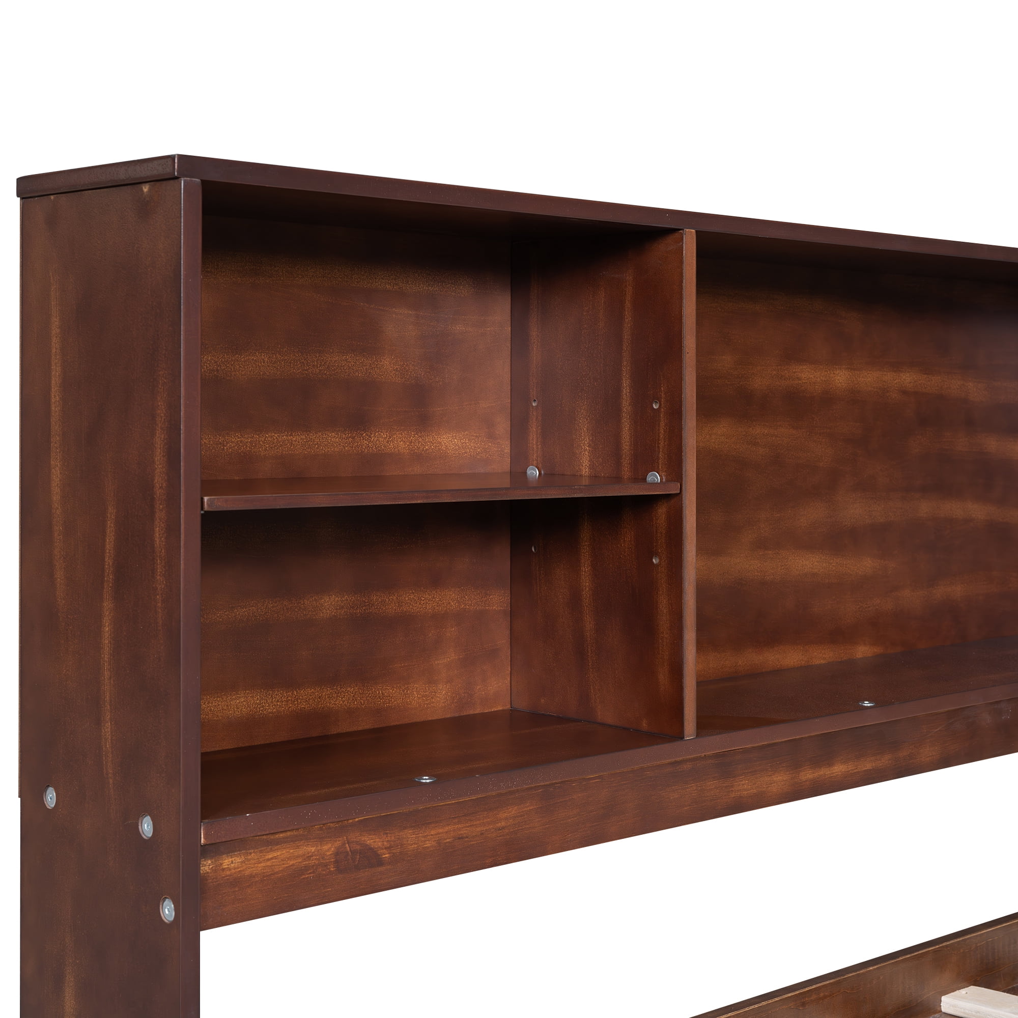 MAYEERTY Full Size Wooden Captain Bed with Built-in Storage Shelves, 4 Drawers and 2 Cabinets, Antique Brown