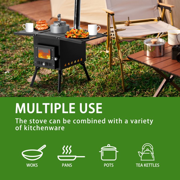 Gaomon Portable Wood Stove For Camping – Tent Stove With Chimney, Cast Iron, Viewing Glass