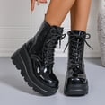 thumbnail image 4 of SACFOF Women's Goth Platform Ankle Boots Buckles Chunky Block Wedge Side Zipper Heels Round Toe Punk Motorcycle Comfy Short Gothic Booties High Heel Lace Up Studded Stacked, 4 of 6