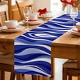 thumbnail image 5 of Blue Moire Table Runner - 36 Inch Long Classic Modern Abstract Art Elegant Cotton and Linen Blended Dress Scarves Farmhouse Table Runner for Kitchen Dining, Coffee Table, 13" x 36", 5 of 8