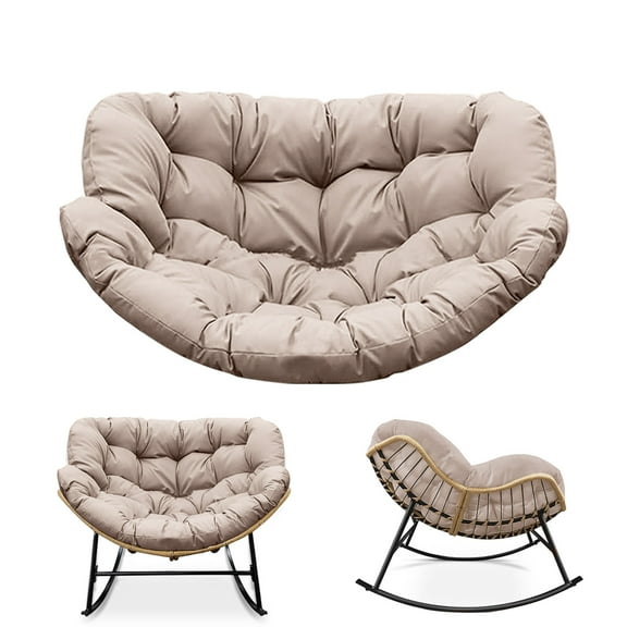 Geemuslly Rocking Egg Chair Cushion Replacement, 6.3'' Thickened Papasan Seat Pad with Ties, Overstuffed Waterproof Cushion for Indoor Outdoor Patio or Garden (Only Cushion)