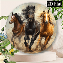2D Flat, 1pc 8x8inch Aluminum Round Vintage Horse Themed Metal Sign, 2D Flat Print, Classic Wall Hanging Decor for Bar, Kitchen, Coffee, Home, Living Room, Office, Party, Christmas Gift