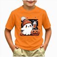 thumbnail image 2 of HCNTES Kids Halloween Shirt Girls Pumpkin Ghost Girls T-Shirts Short Sleeve Shirt for Girl Halloween Cute Ghost Print Tees Kids T-shirts Clothes Casual Fall Tops 1T-13T, 2 of 5