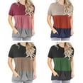 thumbnail image 4 of Women‘s T-Shirts Casual Style Color Patchwork Matching  Neck Loose Bat Short Sleeve Pocket Tube Tops, 4 of 8