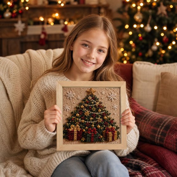 DIY Yarn Poke Painting Kit for Christmas, 20cm Punch Needle Craft Set with Wooden Frame, Santa Snowman Handmade Home Decor