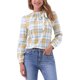 thumbnail image 1 of INSPIRAR CHIC Blusas de Trabajo para Mujeres con Cuadros y Lazo en el Cuello de Manga Larga XL Blanco Amarillo Verde, 1 of 6