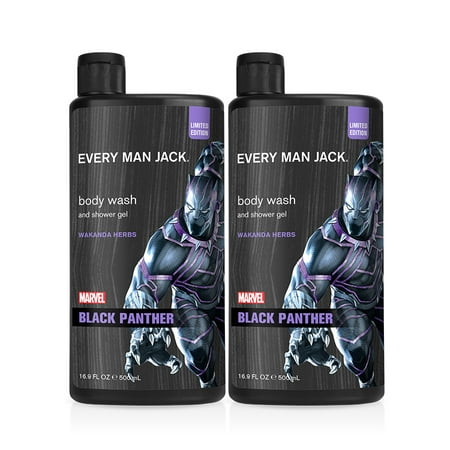 Every Man Jack Body Wash - Marvel Black Panther | 16.9-ounce Twin Pack - 2 Bottles Included | Naturally Derived, Parabens-free, Pthalate-free, Dye-free, and Certified Cruelty Free