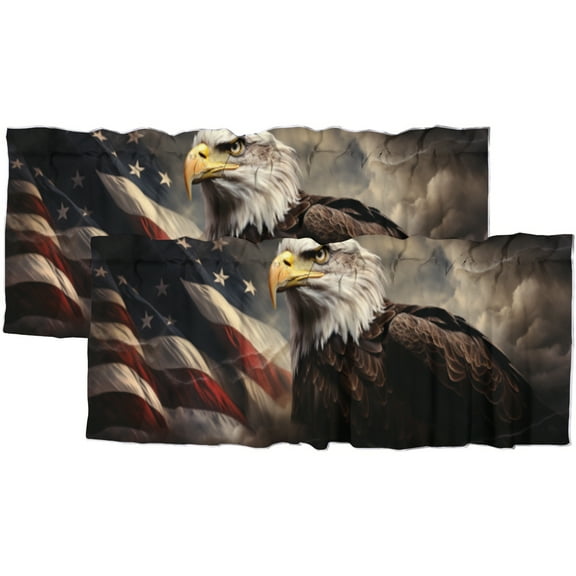 Eagle Curtains Valances for Home Decor USA Flag Bald Eagle American Theme Window Treatment Valance Curtains for Bathroom 54 by 18 in, 2 Panel