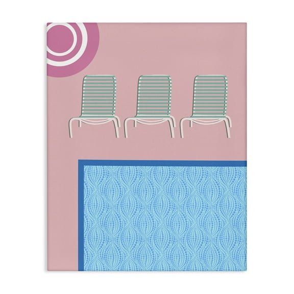 Stupell Industries Summer Poolside View Scenery Painting Gallery Wrapped Canvas Art Print Wall Art, 16 x 20