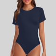 thumbnail image 2 of Telankuip Crew Neck Short Sleeve Bodysuits for Women Summer Solid Color Basic Stretchy Bodycon Jumpsuits Lightweight Soft Comfortable Casual Romper Workout Outfit Navy XL, 2 of 4