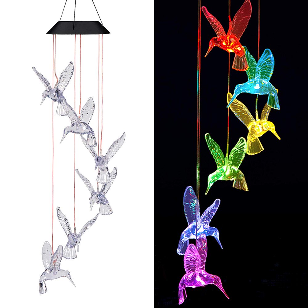 Solar Hummingbird Wind Chimes OutdoorWaterproof Solar Powered LED