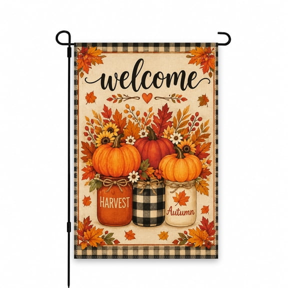 Welcome Harvest Autumn Pumpkin Garden Flag 12x18 Inch for Fall Yard, Lawn, Patio Decor - Perfect Outdoor Décor with Vibrant Leaves and Flowers Design
