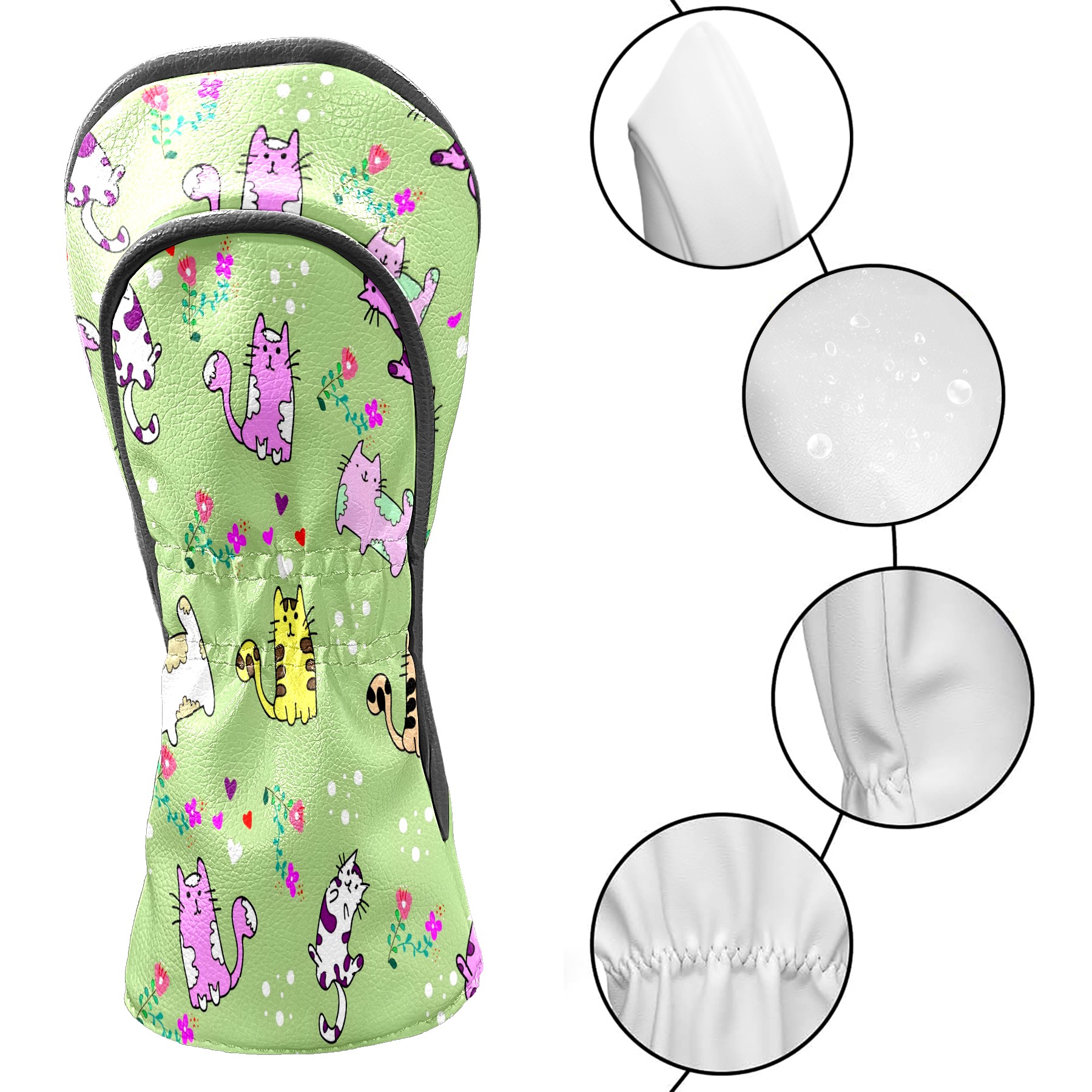Golf Club Covers, Green Cat Premium PU Leather Driver Hybrid Putter Head Covers with Velvet Lining, Waterproof Golf Gifts for Men Women