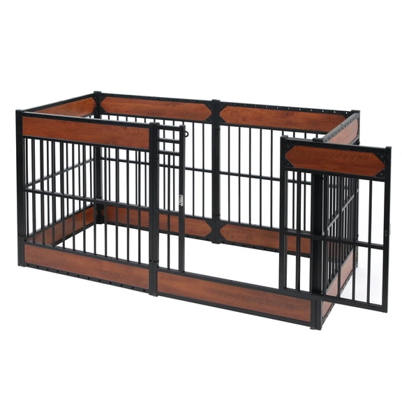 RYPetmia Dog Playpen Outdoor, 6 Panels Dog Pen 32" Height Dog Fence Exercise Pen with Doors for Medium/Small Dogs, Pet Puppy Playpen for RV, Camping, Yard Brown