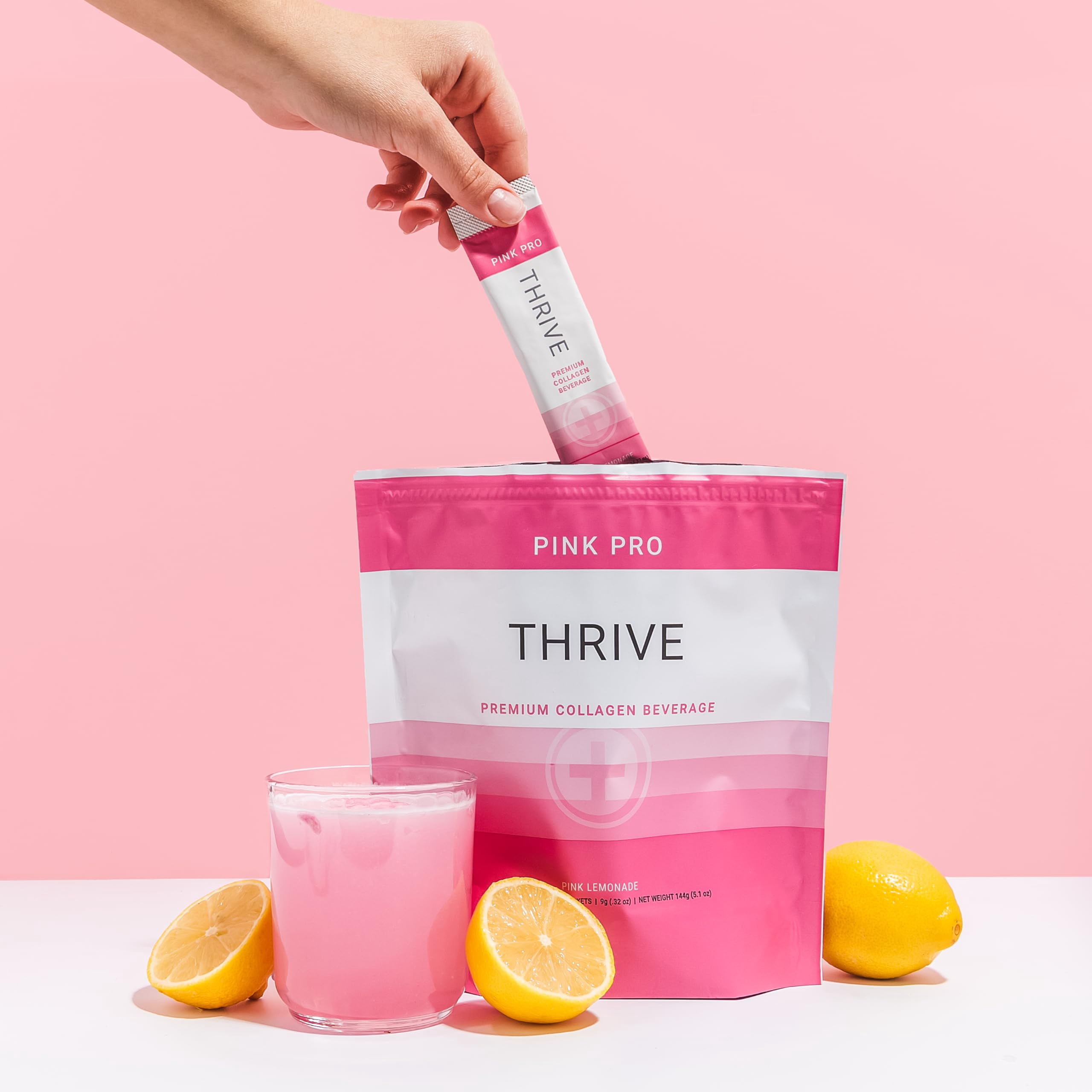 Thrive Premium Collagen Powder Drink - Pink Lemonade - Type I and III Collagen, Hyaluronic Acid, Biotin, Vitamin C