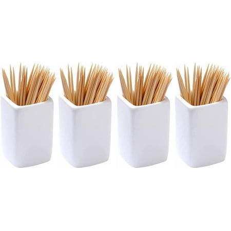 

PIKADINGNIS 4pcs Simple Pure White Square Ceramic Toothpick Holder