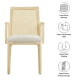 thumbnail image 3 of Side Dining Chair Armchair, White, Fabric, Wood, Rattan, Bar Pub Cafe Bistro Dining Kitchen Hospitality Restaurant, Modern Contemporary, HB37085, 3 of 9