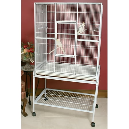 64" Extra Large Wrought Iron Flight Canary Parakeet Cockatiel Lovebird Finches Side Breeding Nest Box Doors Cage with Removable Rolling Stand