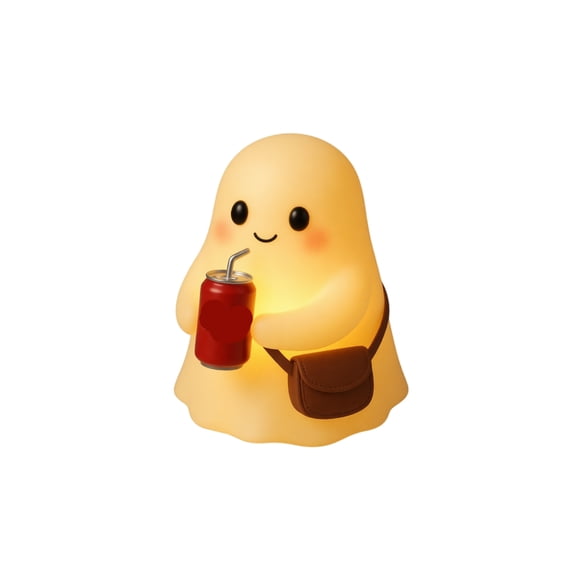 5.2in Cute LED Ghost Night Light, Holding Pumpkin Drink Bucket, Soft Warm Glow Ghost Figurine Lamp, Spooky Mini Tabletop Decor for Bedroom Desk Halloween Indoor Party Holiday Display