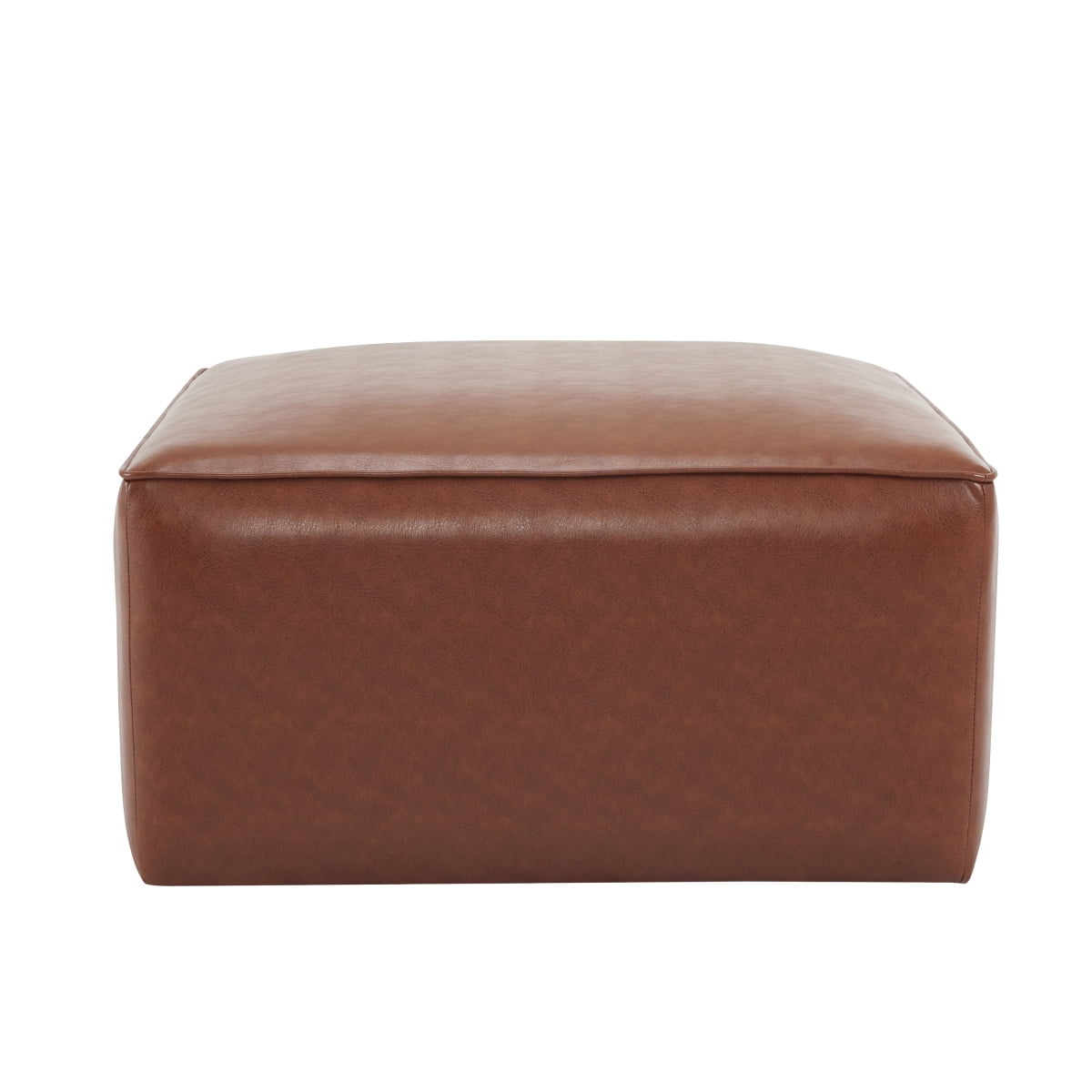 Upholstered Square PU Leather Ottoman, Brown