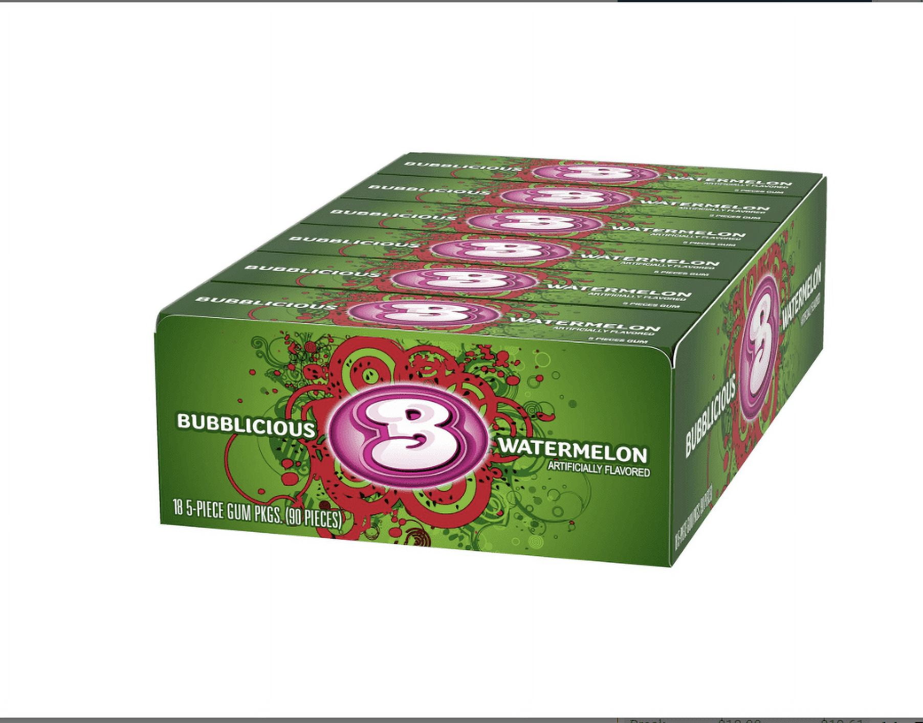 Bubblicious Watermelon Gum, 36 Packs of 5 Pieces  (180 Total Pieces)