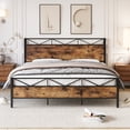 thumbnail image 2 of Yiwa Heavy Duty Full Bed Frame with Rustic Wood Headboard, Metal Platform Bed Frame, No Box Spring Needed, Brown, 2 of 7