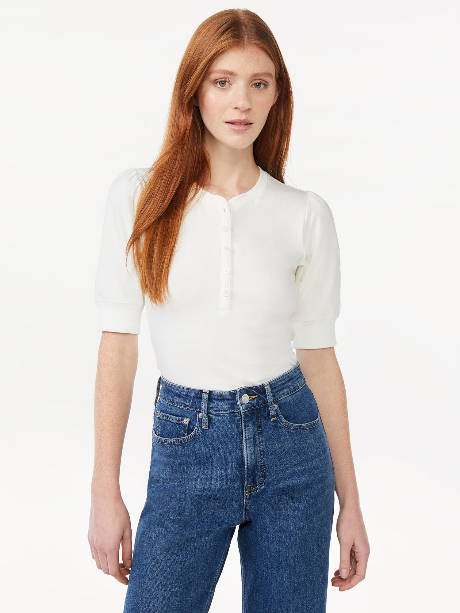 Free Assembly Women's Henley Bodysuit with Short Sleeves