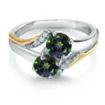 thumbnail image 2 of Gem Stone King 10K Yellow Gold and 925 Silver Green Mystic Topaz and White Lab Grown Diamond Accent Engagement Ring for Women (1.13 Cttw, Gemstone November Birthstone, Round 5MM, Size 6), 2 of 4