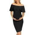 thumbnail image 1 of Formal Ruffle Off Shoulder Maternity Dress Baby Shower Photoshoot Dresses Black S, 1 of 1