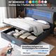 thumbnail image 1 of Cama tapizada con cabecero alto, tela de lino, dos alas laterales, iluminación LED, cama con función hidráulica con somier de láminas y espacio de almacenamiento, cama doble 140*200cm, 1 of 1