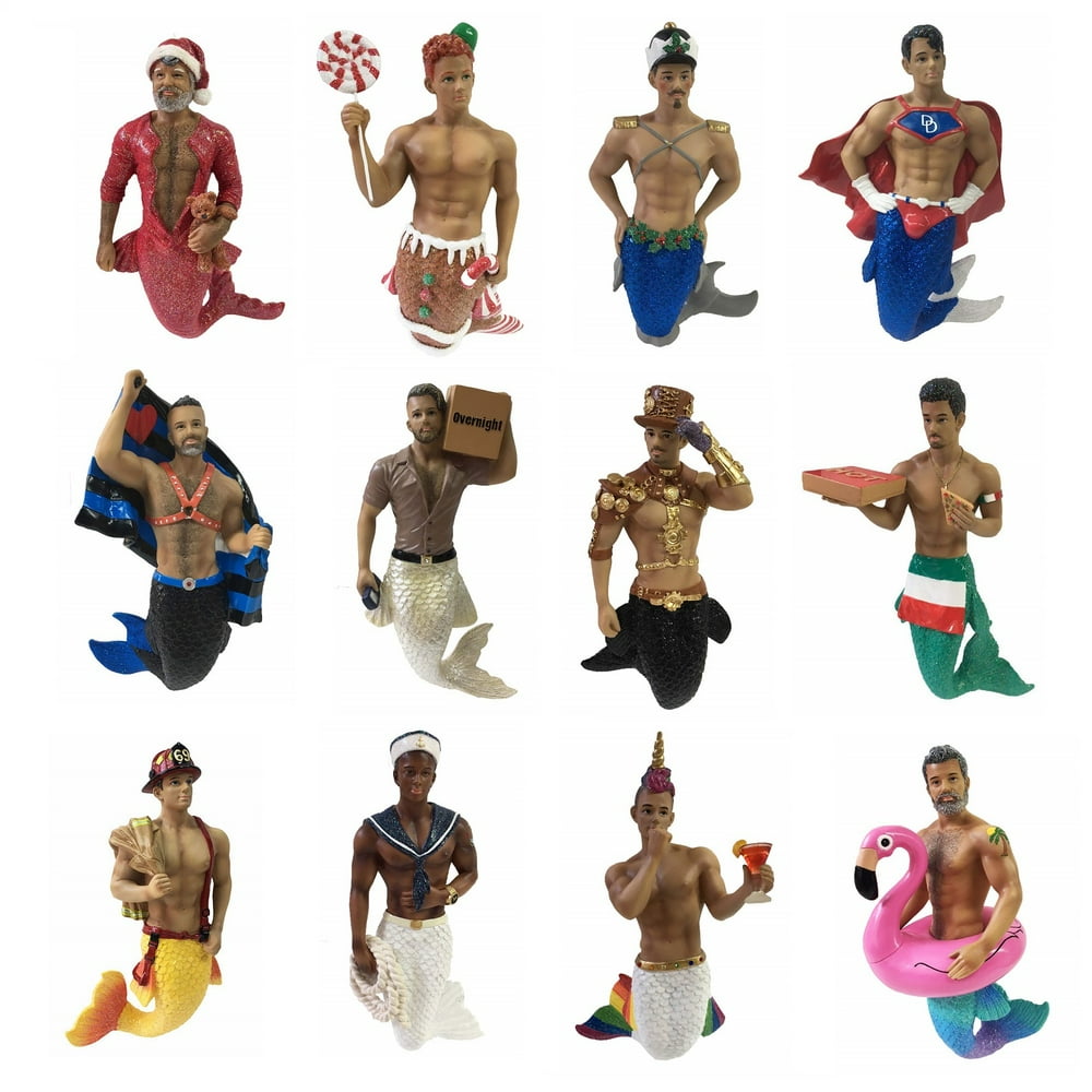 December Diamonds 2019 All New Mermen Christmas Tree Ornaments Set of