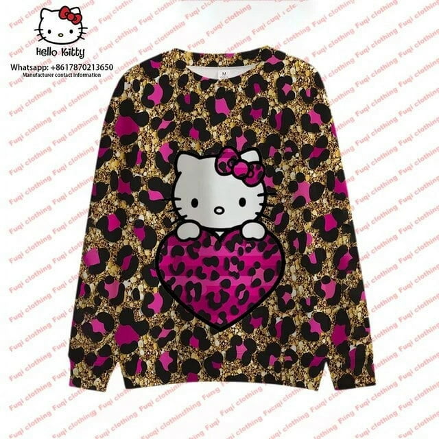Hello Kitty Chandail Col Rond Imprimé Automne Manches Longues Dessin Animé Décontracté