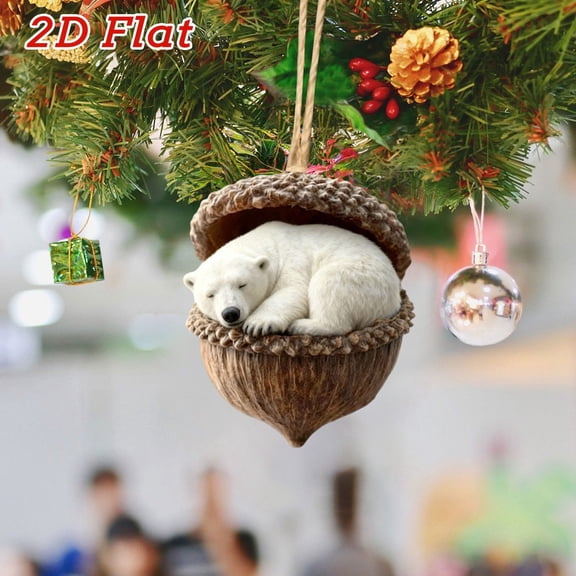 Polarear Acorn Ornaments 2D Forest Animal Christmas Tree Ornaments 3.15In Pine Cone Animal Decoration Woodland Creature Figurine Acrylic Hanging Ornament Home Party Decor(Polar Bear)#1780