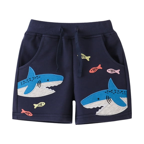 XAOWF Kids Toddlers Boys Shorts Summer Cute Cartoon Shark Embroidery Casual Comfortable Shorts For Daily Wear 2-8 Years Versatile Cozy Trousers