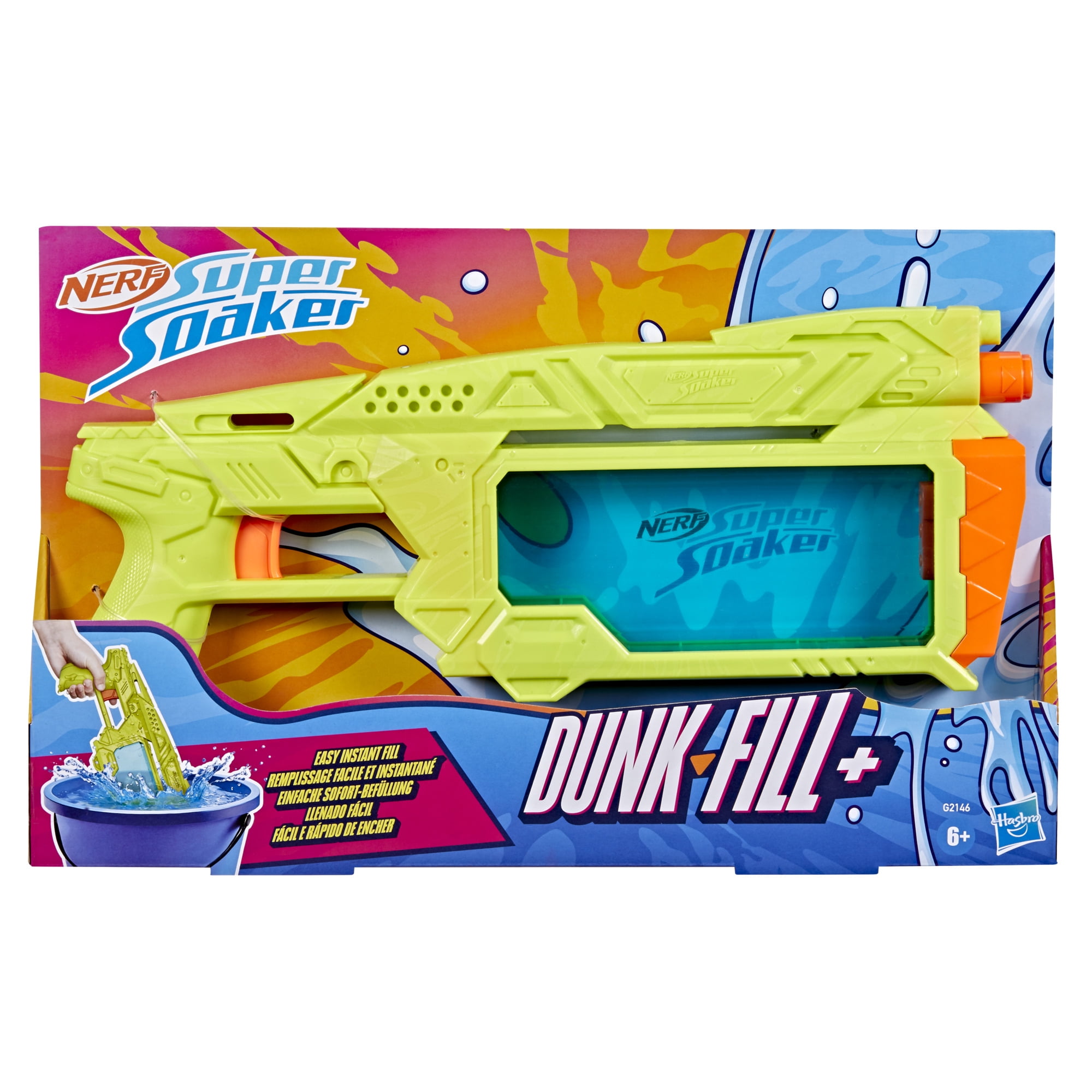 Nerf Super Soaker Dunk-Fill+ Water Blaster, Instant Fill 12.1 Fluid Ounce Tank, Water Toys, Outdoor Summer Toys, Backyard & Beach Fun, 6+