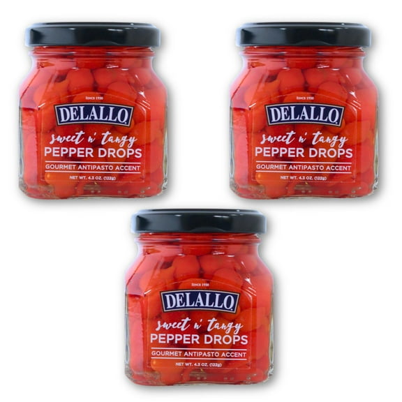 DeLallo Sweet & Tangy Pepper Drops, Non-GMO, Kosher, 4.3 oz Jar (3 Pack)