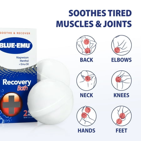 BLUE-EMU Recovery Bath Pods, Magnesium, Peppermint Oil, and Emu Oil Recovery Bath Pods for Active Recovery, 2 ct