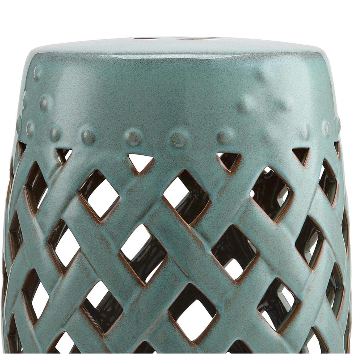 Demi Bonn 13" x 18" Ceramic Garden Stool with Woven Lattice Design & Glazed Strong Materials Decorative End Table for Backyard, Lawn, Balcony, Porch, Bronze