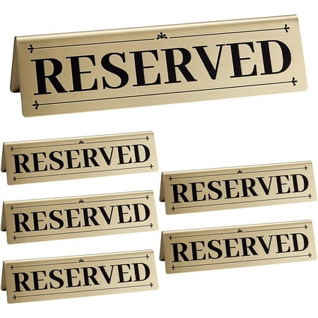 6Pcs Stainless Steel Golden Table Top Reserved Sign Double-Sided Tent Reserved Seat Display Signs for Wedding Restaurant Seating Reservation Ceremony and Events