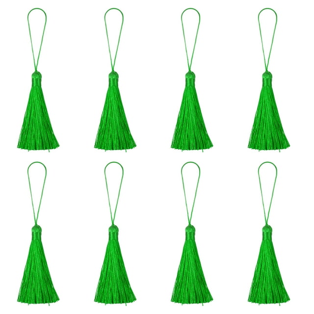 Unique Bargains 6.5' Silky Bookmark Tassels with Loop for DIY Craft Accessory, 8Pack Green