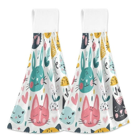 

2 Bathroom Towels Kitchen Towels 18.2x14In Velcro Hand Wipes Dish Cloths & Dish Towels Washroom Towels Face Towel Hand Wipes Green Kitten