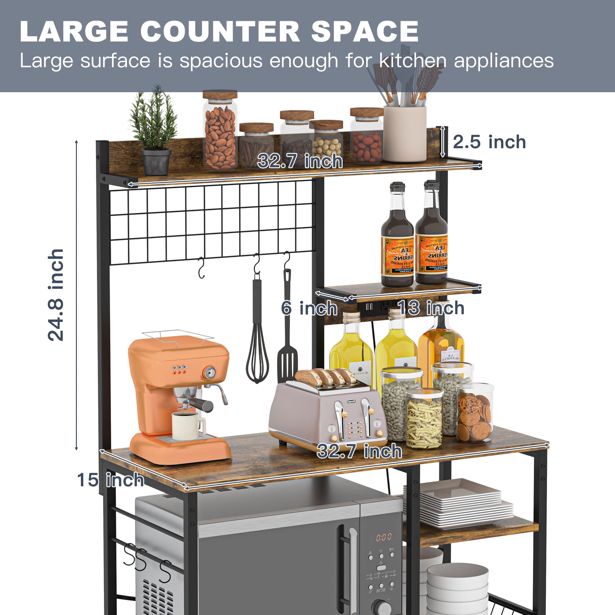 Kadyn Multifunctional Kitchen Storage Shelf, Modern Storage Rack with 8 S-shaped Removable Hooks, Storage Rack Organizer for Kitchen, Brown Kadyn Multifunctional Kitchen Storage Shelf, Modern Storage Rack with 8 S-shaped Removable Hooks, Storage Rack Organizer for Kitchen, Brown